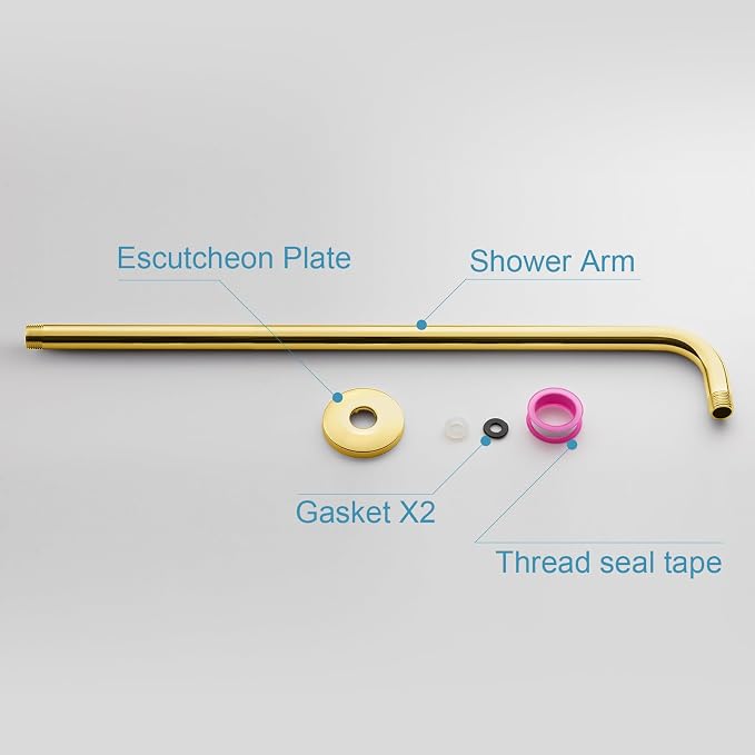 OFFO Shower Arm with Flange, 24 in Bright Gold Wall Mount Replacement Angle - Image 6