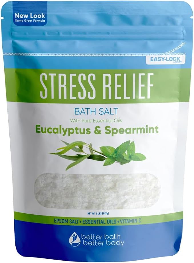 Stress Relief Bath Salt 32 Ounces USP Grade Epsom Salt by BetterBathBetterBody