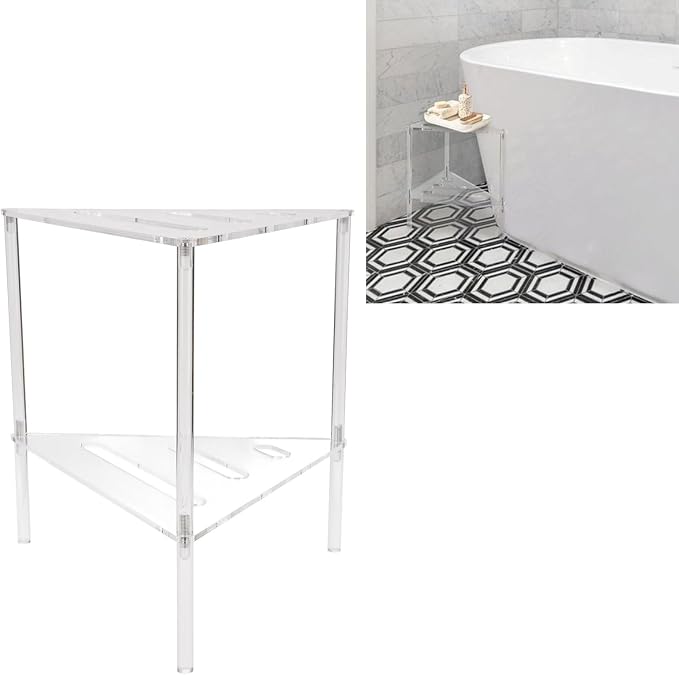 Corner Shower Caddy, 2 Tier Acrylic Bathroom Corner Shelf Clear Standing Shower - Image 7