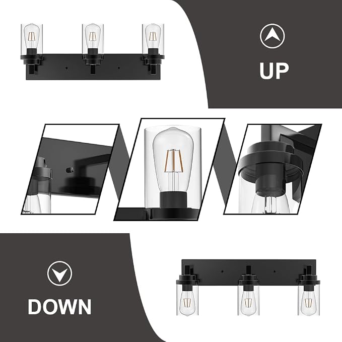 MELUCEE Vintage Bathroom Lighting Fixtures Over Mirror, 3-Light Modern Vanity - Image 6