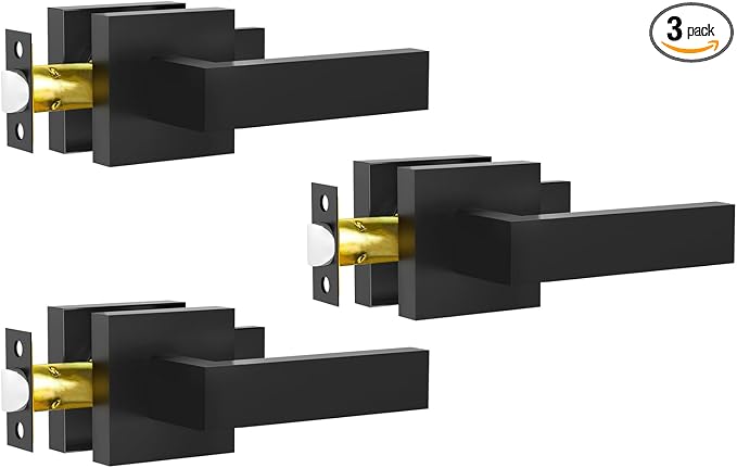 Passage Door Lever, 3 Pack Matte Black Interior Door Handles by RAZCC