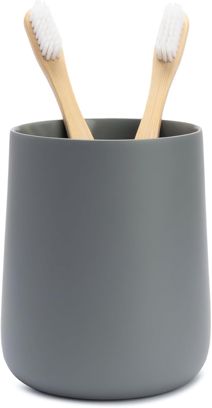 Matte Gray Toothbrush and Toothpaste Holder and Cup by YEWDesign