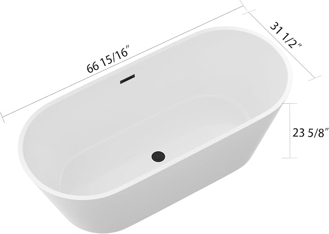 Logmey 67 Inch White Acrylic Freestanding Bathtub Oval Shape Soaking Tub - Image 4