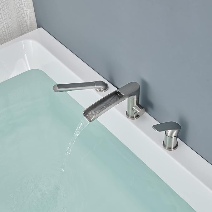Waterfall Roman Tub Faucet Brushed Nickel Deck Mount Bathtub Faucets Brass Tub - Image 3