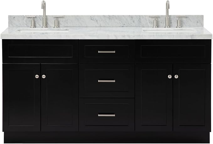 ARIEL Hamlet 67" Black Double Vanity, 1.5" Edge Italian Carrara Marble by Ariel