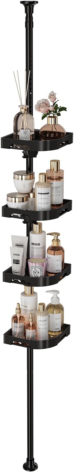 Tension Pole Shower Caddy Organizer with4 Tier L-Shaped Rust Resistant Bathroom by AKINBAS