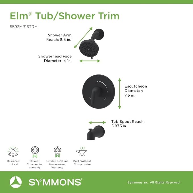 Elm Single Handle Wall Mounted Tub and Shower Trim Kit - Image 3
