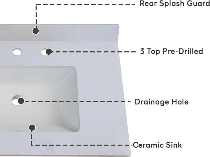 48” Bathroom Vanity with White Engineered Marble Stone Rectangular Sink - Image 6