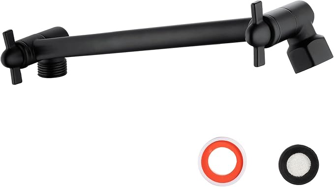 10 Inch Matte Black Shower Arm, Durable Solid Brass Black Shower Head Extension by Pichrain