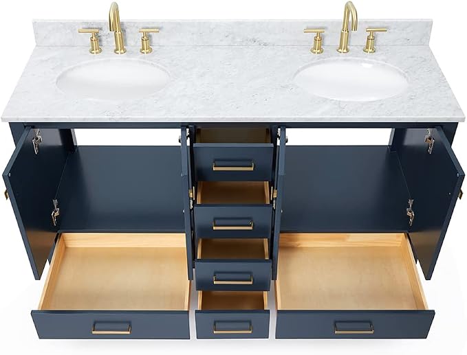 ARIEL Cambridge 61 Inch Midnight Blue Bathroom Vanity Double Sink, Solid Wood - Image 4