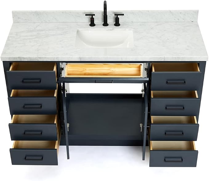 ARIEL Bathroom Vanity 61" Midnight Blue, 1.5" Edge Italian Carrara Marble - Image 6