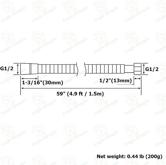 Angle Simple Flexible Shower Hose 59", Stainless Steel Handheld Shower Head - Image 9