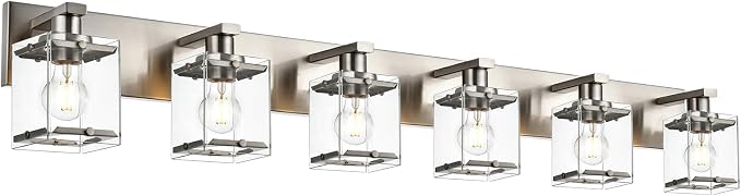 6-Lights Brushed Nickel Bathroom Light Fixture Over Mirror, Modern Wall Sconce by WINSHENLighting