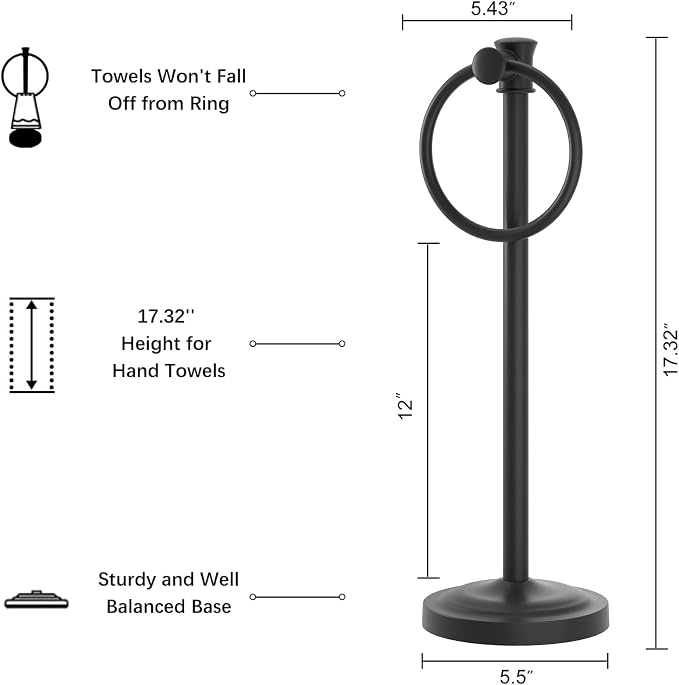 Hoimpro 17 Inch Stand Hand Towel Holder Towel Bar Towel Hanging Ring, Free - Image 7