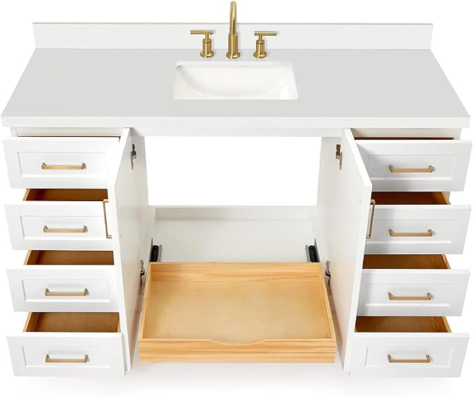 ARIEL 61" White Bathroom Vanity 1.5" Edge Pure White Quartz Countertop & Splash - Image 5