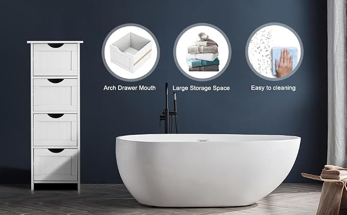 Bonnlo Skinny Bathroom Floor Storage Cabinet, Wooden Modern Thin Free Standing - Image 9