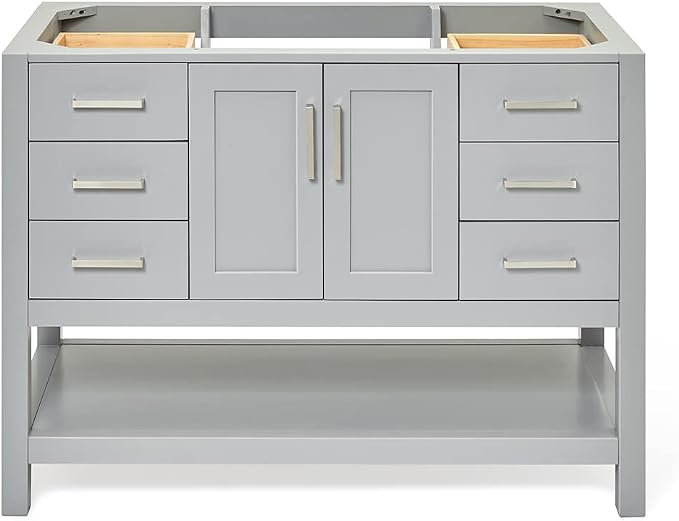 ARIEL 48" Grey Bathroom Vanity Base Cabinet, Center Rectangular Sink, 2 Soft by Ariel