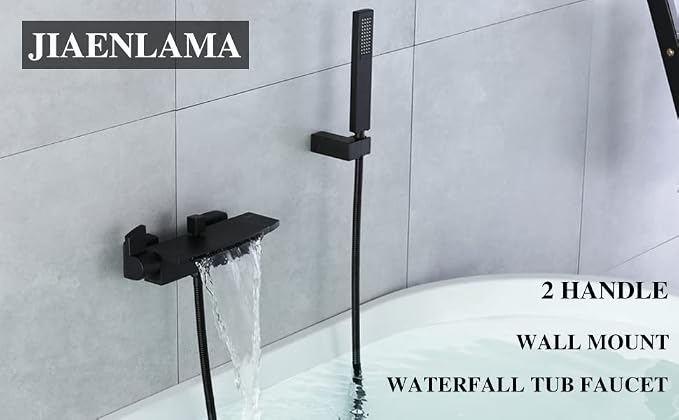 Wall Mount Tub Filler Matte Black Waterfall Tub Faucet - Image 7