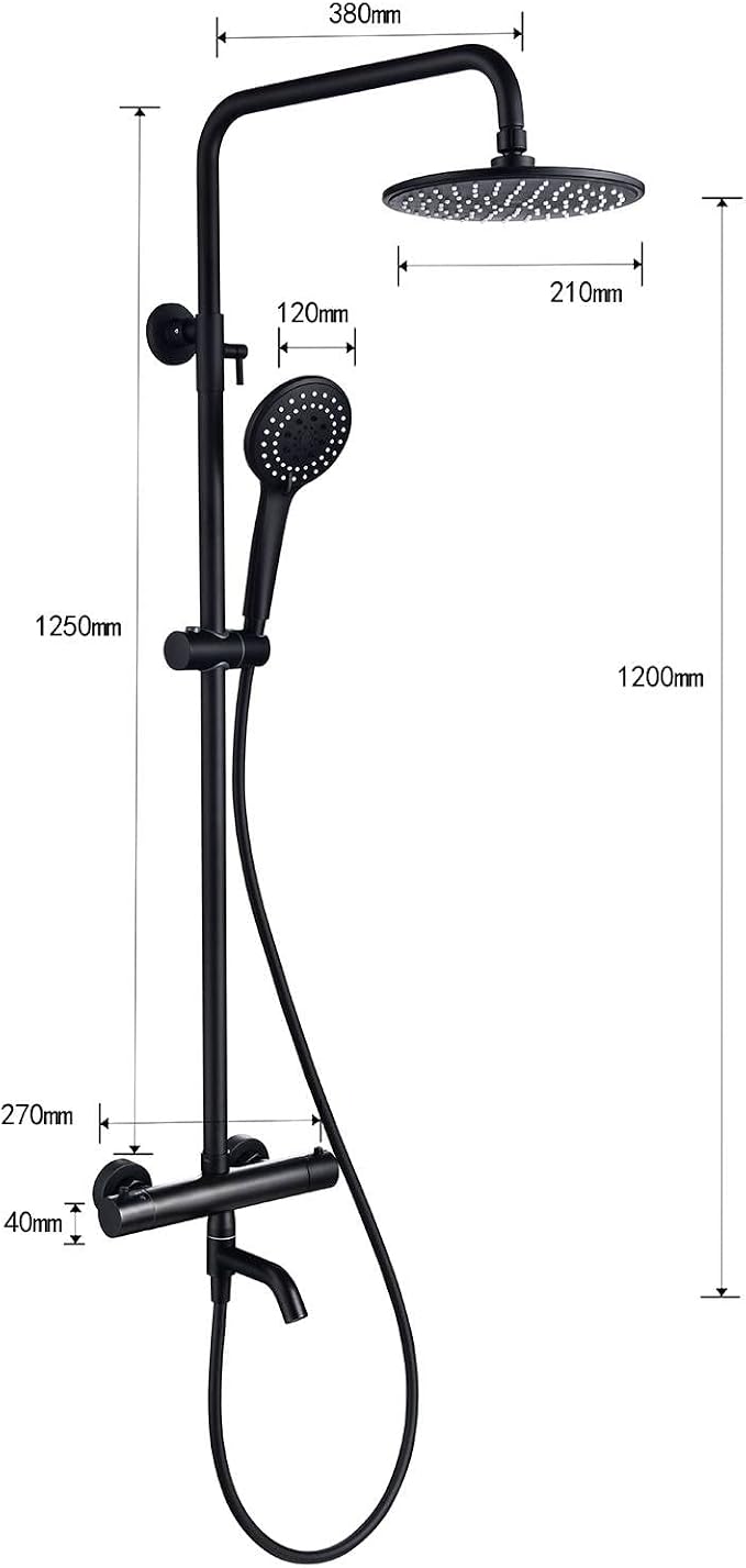 3-Function Thermostatic Outdoor Shower Faucet Set, Exposed Pipe Wall Mount - Image 3