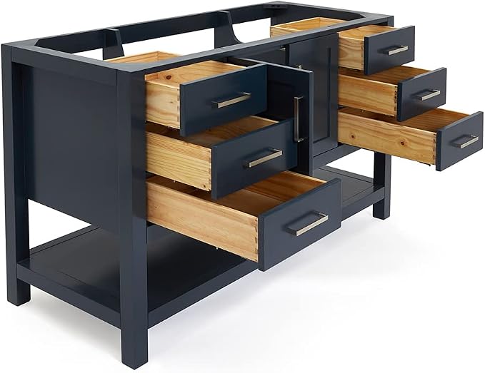 ARIEL 54" Midnight Blue Bathroom Vanity Base Cabinet, Center Rectangular Sink - Image 4