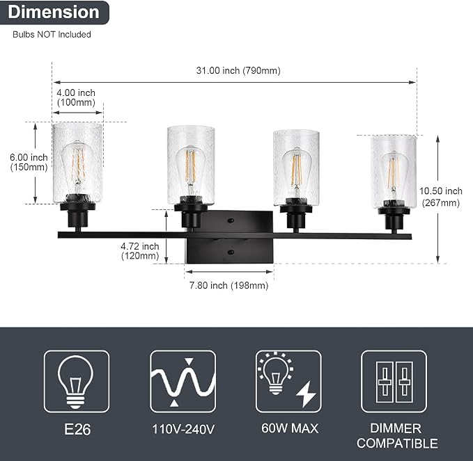 Black 4-Light Bathroom Light Fixtures - Image 4