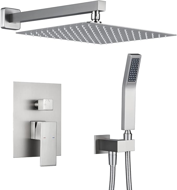 Rain Shower System 12 Inches Shower Combo Set Brushed Nickel Wall Mount Faucet by ArtiquaSanitaryWare