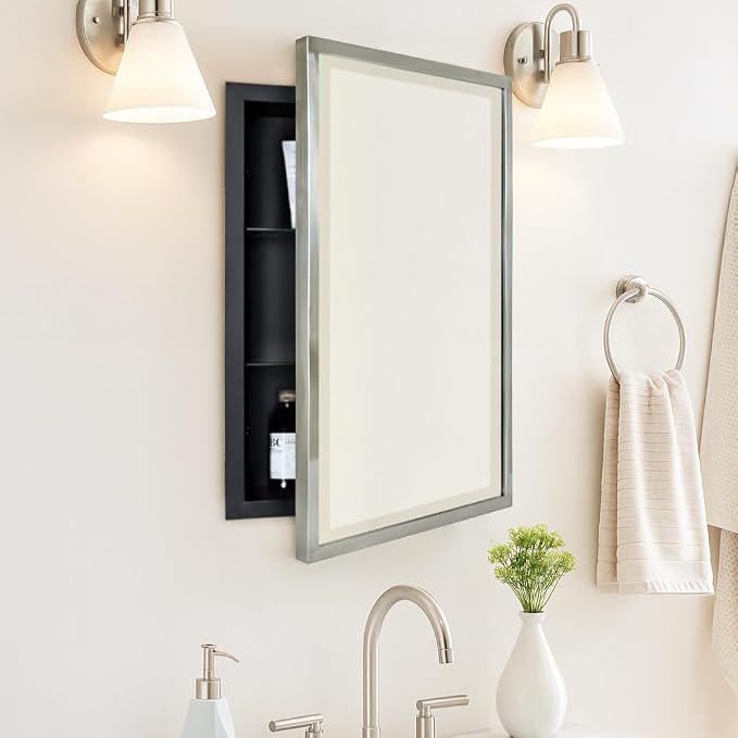 TEHOME Brush Nickel Metal Framed Recessed Bathroom Medicine Cabinet by TEHOME