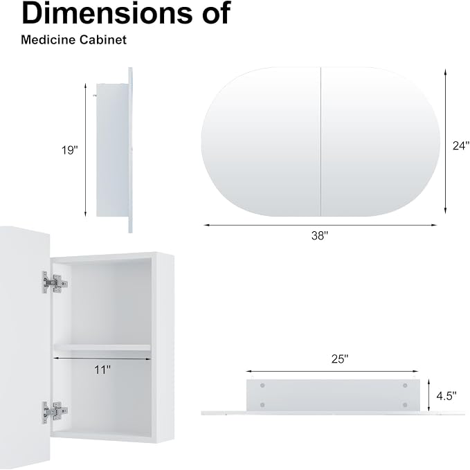 Oval Medicine Cabinet Mirror for Bathroom, Oval Mirror Cabinet Wall Mounted - Image 2