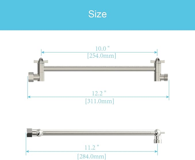 11 Inch Shower Head Extension Arm Brushed Nickel. Solid Brass Adjustable Shower - Image 4