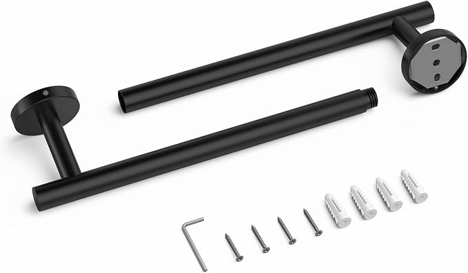 USHOWER Matte Black Bathroom Hardware Set, Modern 18-Inch Towel Bar Set Wall - Image 9