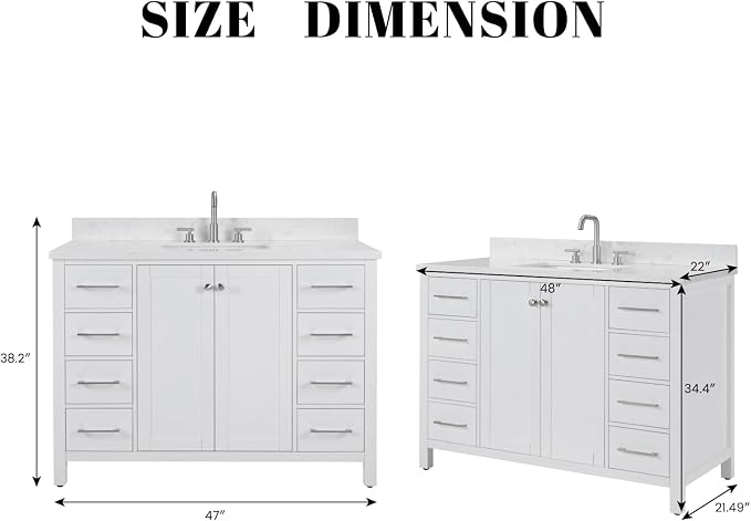 48’’ Bathroom Vanity with Undermount Sink, Soft-Closing Doors and Drawers - Image 2