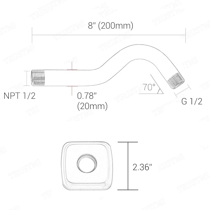 TRUSTMI 8 Inch Angled Shower Arm Extension - Image 2