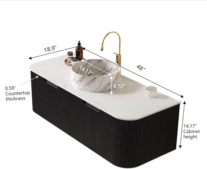48" Floating Bathroom Vanity Without Sink, Marble Top, Solid Wood Surface and - Image 2