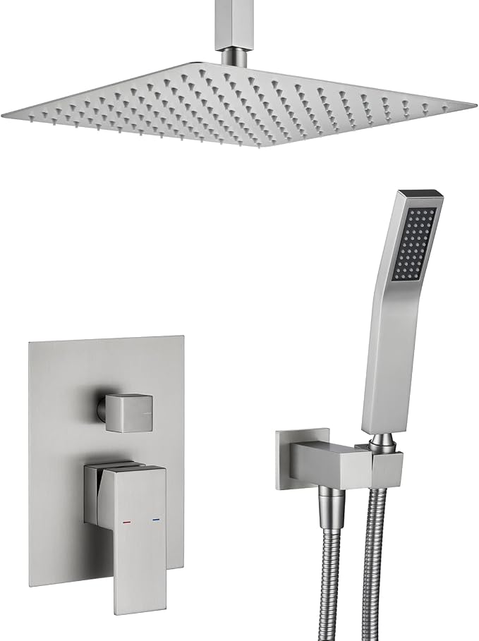 Shower System 12 Inches Rain Shower Combo Set Brushed Nickel Ceiling Mount by ArtiquaSanitaryWare