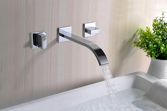 Sumerain Wall Mount Lavatory Faucet Two Handle Bathroom Faucet Brass Chrome - Image 2
