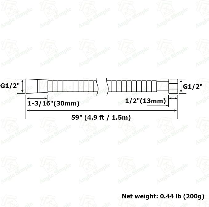 Brushed Nickel Shower Hose 59", Angle Simple Stainless Steel Replacement Head - Image 2