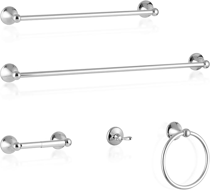 Chrome 5 Piece Bathroom Accessories Set Towel Rack Set Adjustable Expandable by Designchangeslife