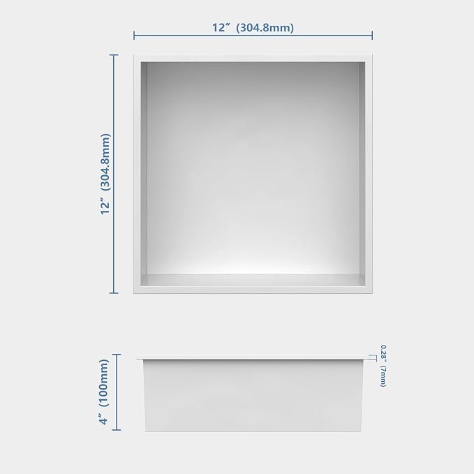 Homevacious 12“ x 12" x 4" Stainless Steel Shower Niche No Tile Needed White - Image 3