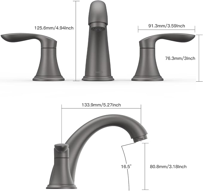 Bathroom Sink Faucet, Faucet for Bathroom Sink, Widespread Gun Grey Bathroom - Image 6