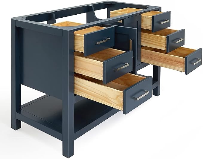 ARIEL 48" Midnight Blue Bathroom Vanity Base Cabinet, Center Rectangular Sink - Image 4