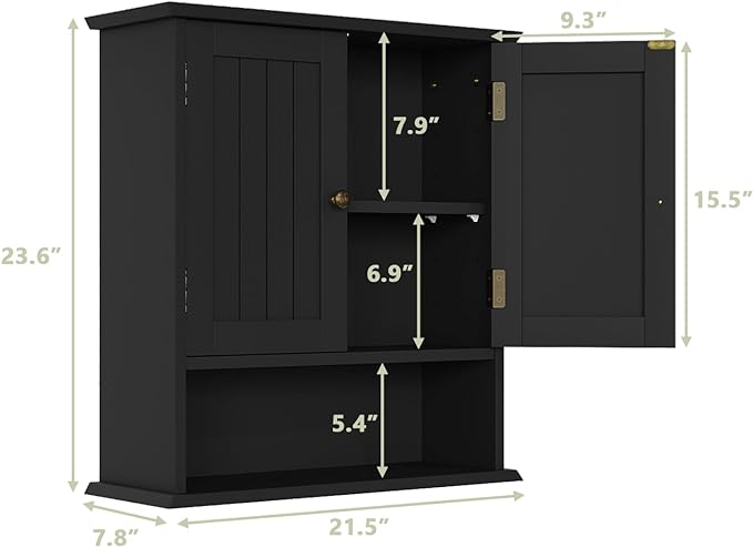 Smuxee Black Wall Cabinet, 2-Door Medicine Cabinet - Image 3