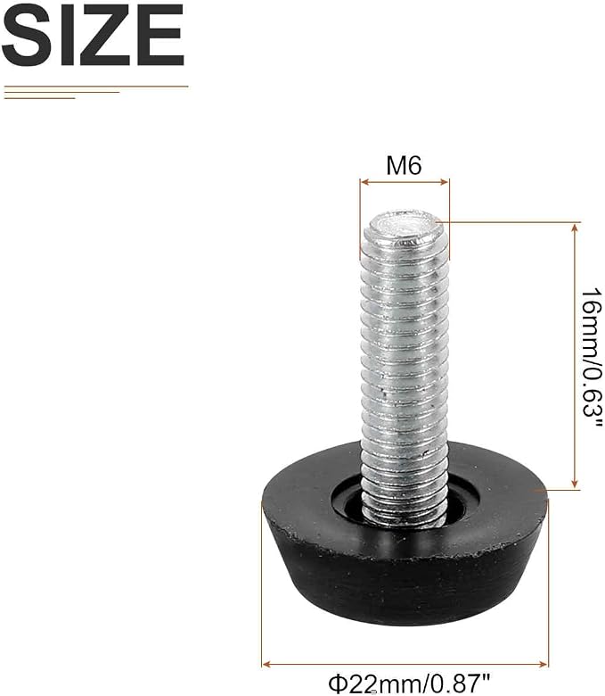 M6x16x22mm Screw on Furniture Glide Leveling Feet - Image 2