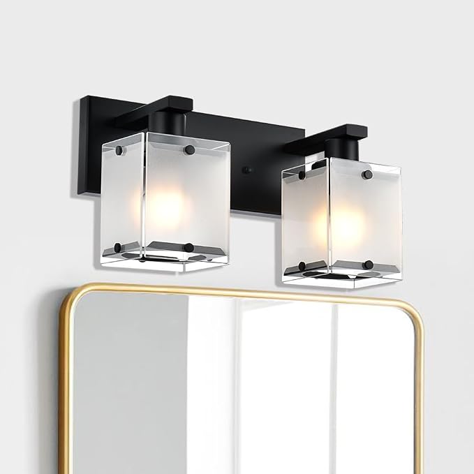 Black Wall Sconce Lighting, 2-Light Bathroom Vanity Light Fixture Wall Mount - Image 2