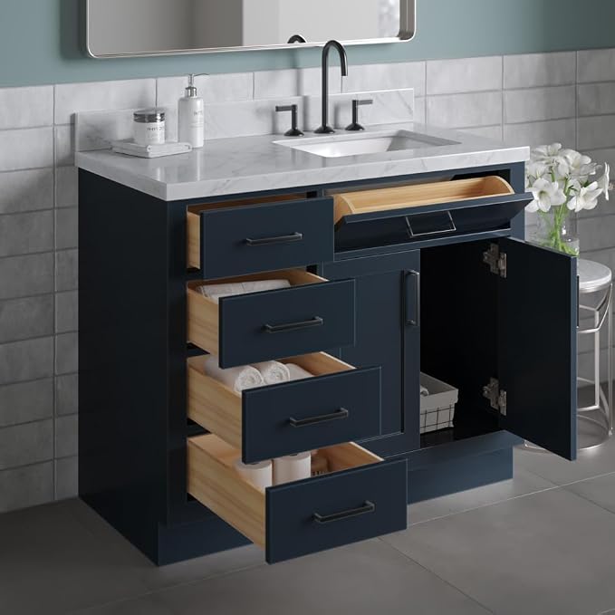 ARIEL Hepburn 43 Inch Single Bathroom Vanity in Midnight Blue, 1.5 Edge Italian - Image 2