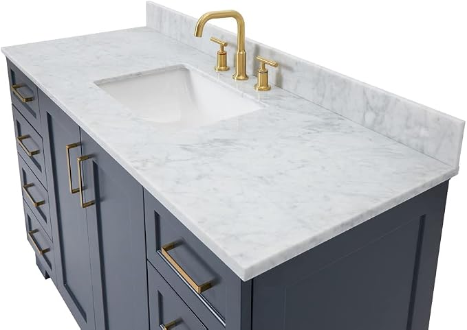 ARIEL 55" Midnight Blue Bathroom Vanity, Italian Carrara Marble Countertop & - Image 6