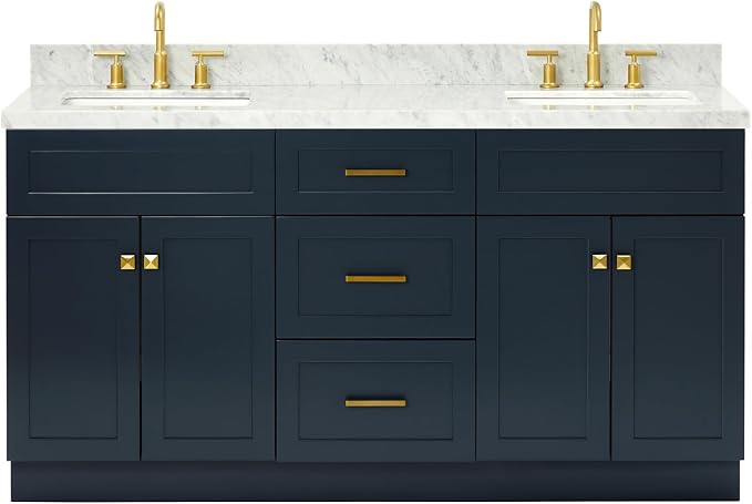 ARIEL Hamlet 67" Midnight Blue Double Vanity, 1.5" Edge Italian Carrara Marble by Ariel
