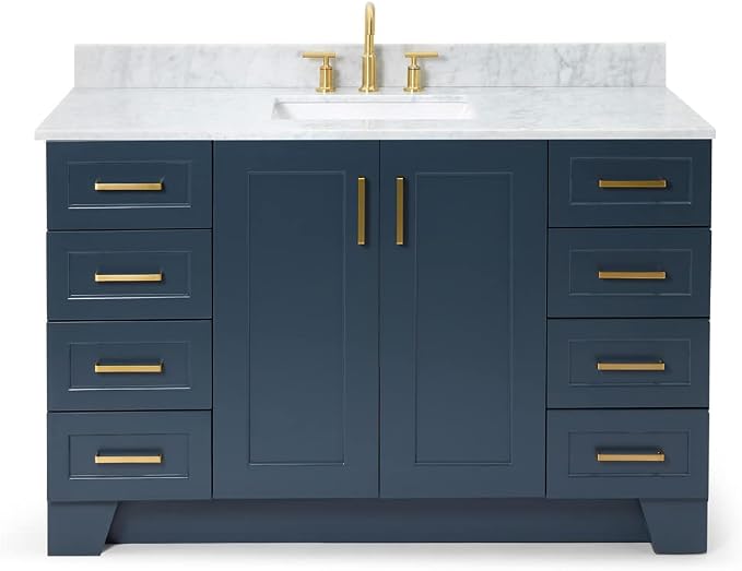 ARIEL 55" Midnight Blue Bathroom Vanity, Italian Carrara Marble Countertop & by Ariel