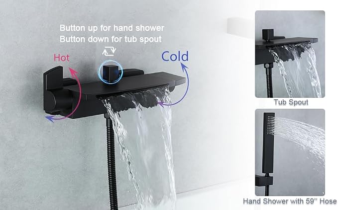 Wall Mount Tub Filler Matte Black Waterfall Tub Faucet - Image 3