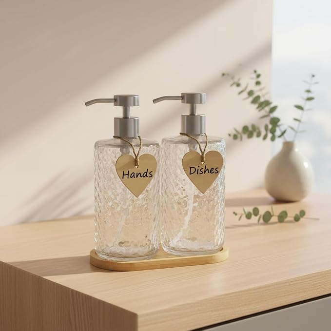 Glass Soap Dispenser Set with Bamboo Tray - Image 8