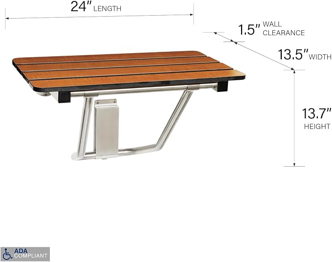 Seachrome 24-inch x 15-inch in ADA Folding Wall Mount Bathroom Shower Seat Bench - Image 2
